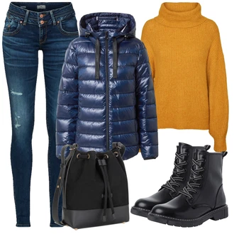 Outfit s Černá Kozačka Šněrovací Kotníková Bota/Klasická Kozačka/Bojová Bota/Plochá Kotníková Bota/Motorkářská bota MARCO TOZZI "Podzimní Outfit"