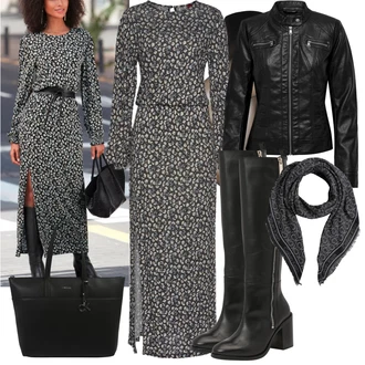 Vysoké Podpatky Outfit s Černá/Bílá/Šedá Kozačka Na Podpatku/Kozačka po Kolena/Kožená Kozačka nad Koleno/Dlouhá Kozačka/Špičatá Kozačka/Jezdecká Bota/Bota se širokým nohavici/Kozačka se zipem Tommy Hilfiger "Podzimní Outfit"