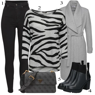 Outfit sa Siva/Svjetlosiva Zimski Kaput Vuneni kaput/Kaput od Vunenog Flisa/Kaput od Kašmira Lascana "Jesenski Outfit"