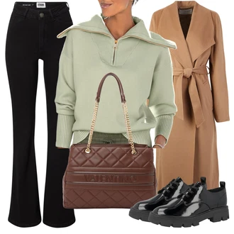 Outfit s Černá Zvonová Kalhoty/Rozšířené legíny/Rozšířená Kalhoty/Kalhoty se Štěrbinou/Kalhoty Bootcut/Zvonové Legíny About You "Podzimní Outfit"