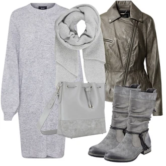 Old Money Outfit s Šedá/Světle šedá Šál/Kruhový Šál About You "Podzimní Outfit"Look: Klasické, Pro Dům, Old Money, Skromné, Traditional, Retro, 80tá léta