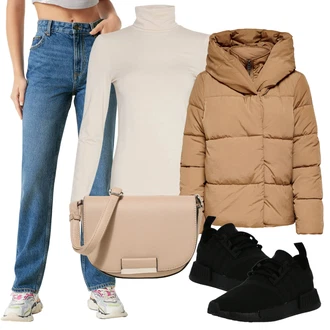 Outfit s Světle modrá/Modrá Zkrácené Džíny/Dad Džíny/Girlfriend Džíny/Džíny s Rozparkem/Džíny Volného Střihu/Mom Jean/Džíny Regular Fit/Formální Košile/Rovná Džína/Kožená Pánská Bund/Vintage džíny bershka "Podzimní Outfit"