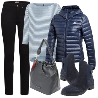 Outfit s Černá Kožená bunda/High Waist Džínové Kalhoty/Motorkářské Džíny/Kožené Boty/Slim Fit Džíny/Push up Džín/Termální Džíny/Zimní bunda Tommy Hilfiger "Podzimní Outfit"