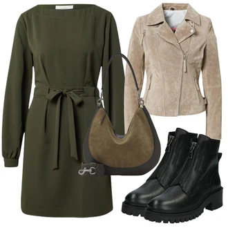 Motorka Outfit s Černá Kotníková Bota s Podšívkou/Chelsea Boty/Plochá Kotníková Bota/Kožená kotníková Bota/Kozačka se zipem/Motorkářská Bota About You "Podzimní Outfit"Look: Jízda na koni, Motorka, Pracovní