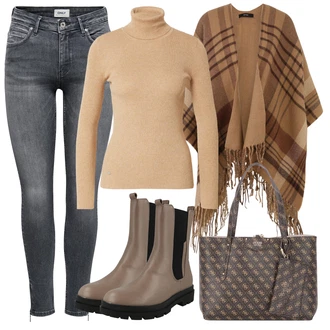 Outfit s Hnědá Pončo VERO MODA "Podzimní Outfit"