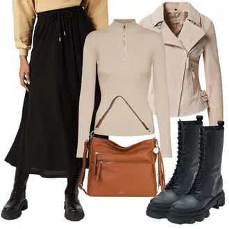 Středověk Outfit s Černá Středověká Sukně/Dlouhá Sukně/Maxi sukně/Vázací Sukně/Vintage sukně maxi About You "Podzimní Outfit"Look: Lehký, Boho, Cool, Disko, Elegantní, Gotický, Středověk, Old Money, Retro