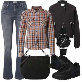 Outfit s Hnědá/Béžová/Červená/Oranžová Flanelová košile/Károvaná Košile LTB "Podzimní Outfit"