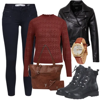 Outfit s Černá/Tmavě modrá/Hnědá Kožená bunda/Slim Fit Džíny/Termální Džíny/Sportovní boty/Kožené Boty/Motorkářské Džíny/Pánské tričko/Sweat Džíny/Zimní bunda/Kožená Pánská Bund Freeman T. Porter "Podzimní Outfit"