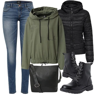 Outfit s Černá Kozačka Šněrovací Kotníková Bota/Klasická Kozačka/Bojová Bota/Plochá Kotníková Bota/Motorkářská bota MARCO TOZZI "Podzimní Outfit"