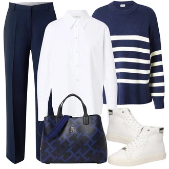 Outfit s Tmavě modrá/Modrá Kalhoty Neo Noir "Podzimní Outfit"
