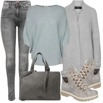 Outfit s Šedá/Modrá/Světle Modrá Sveter Svetry s netopýřím rukávem JdY "Podzimní Outfit"
