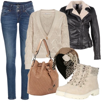 Outfit s Hnědá Slim Fit Džíny/Dlouhé Šaty/Dlouhé Kardigany/Doplňek/Dlouhá tylová sukně/Dlouhý Svetr/Taška Přes Rameno/Dlouhý Zimní Kabát Tamaris "Podzimní Outfit"