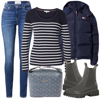 Outfit s Černá/Šedá Kozačka Chelsea Boty Tamaris "Podzimní Outfit"