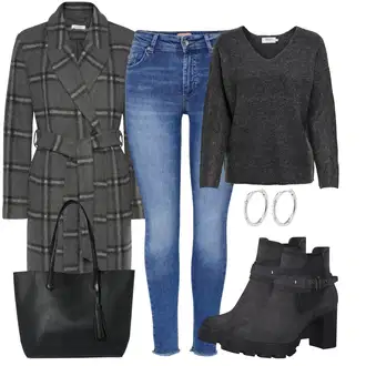Outfit s Šedá/Tmavě zelená/Tmavě šedá Přechodový Kabát/Kašmírový Kabát/Kabát Bouclé/Midi Kabát/Zimní Kabát Vlněný kabát/Tweedový Kabát/Frock Kabát/Vlněný Kabát Lascana "Podzimní Outfit"