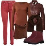 Červené Dlouhé High Waist Džíny Outfity image