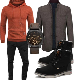 Herbst Outfit mit Schwarz Wattierte Stiefel/Winter Stiefel/Schnürstiefel/Winter Stiefelette/Sicherheitsschuh/Gefütterte Stiefelette/Klassischer Stiefel/Winter Sneaker/Wasserdichter Stiefel/Herren Lederschuhe/Wasserfester Schuh Mishansha "Outfit für den Herbst"