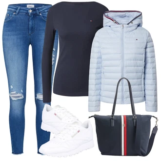 Outfit s Černá Tričko & Top Móda Pro Plnoštíhlé Tommy Hilfiger "Podzimní Outfit"