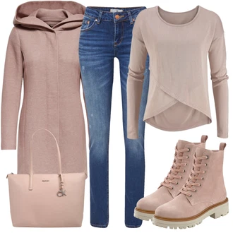 Outfit s Růžová/Hnědá/Fialová Zimní Kabát Vlněný kabát/Lodenový kabát/Pletený Kabát/Kabát s Kapucí/Pletený Fleecový Kabát/Kašmírový Kabát/Vlněný Fleecový Kabát Only "Outfit v podzimních barvách"