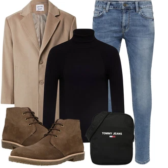 Outfit mit Hellblau/Blau Slim Fit Jeans/Lederjacke/Push up Jeans/Leder Schuhe/Jeans mit Schlitz/Knöchelstiefel/Low Rise Jean/Winterjacke/Biker Jeans/Regular-Fit Jeans Only & Sons "Outfit in herbstlichen Farben"