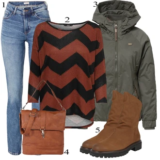 Outfit s Hnědá Kozačka Kotníková Bota s Podšívkou/Bota se širokým nohavici/Vycpaná Kozačka/Motorkářská bota/Klasická Kozačka/Ovčí Kožešinová Bota/Plochá Kotníková Bota Paul Green "Podzimní Outfit"