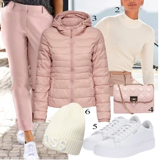 Outfit s Růžová/Béžová/Fialová/Hnědá 7/8 Kalhoty/Obleková Kalhoty/Navlékací Kalhoty/Úzká Kalhoty/Kalhoty se Štěrbinou/Chinos/3/4 Kalhoty/Bengaline Kalhoty/Kalhoty s nášivkou uprostřed/Capri kalhoty Lascana "Podzimní Outfit"