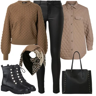 Gotický Outfit s Černá/Bílá Velká taška/Obchodní Taška/Taška/Taška Přes Rameno/Kancelářská Taška/Shopper taška/Sportovní Taška Přes Rameno/Taška Na Rameno About You "Perfekt na podzim"Look: Rad, Šik, Cool, Gotický, Italský