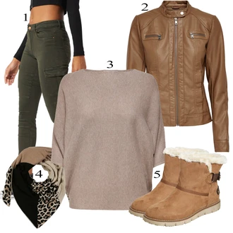 Outfit s Khaki/Tmav? zelená Cargo Kalhoty/Man?estrový legíny/Man?estrové Kalhoty/Jeggings/Skinny Kalhoty/Tregíny/Zimní Kalhoty Only "Podzimní Outfit"