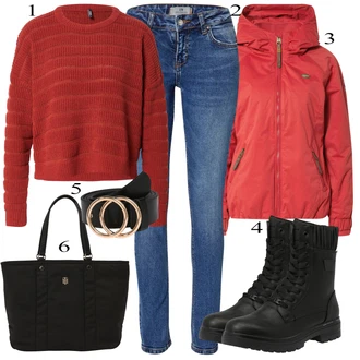 Outfit s Červená/Tmavě červená/Vínová/Hnědá Basic Svetr/Svetr Carmen/Pletený Svetr/Jednoduchý Svetr/Svetr s límečkem/Svetr z Jemné Pleteniny/Sametový Svetr/Svetr Niki/Crop Svetr/Vlněný Svetr/Zimní Svetr/Svetr s Kulatým Výstřihem Only "Podzimní Outfit"