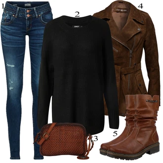 Podzim Outfit s Modrá/Tmavě modrá Kožená bunda/Kožené Boty/Kožená Pánská Bund/Push up Džín/Zimní bunda/Džíny s Nízkým Sedem/Džín s Nízkým Pasem/Džíny s Rozparkem/Slim Fit Džíny/Termální Džíny LTB "Podzimní Outfit"