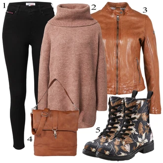 S páskem Outfit s Černá Kožená bunda/High Waist Džínové Kalhoty/Kožené Boty/Termální Džíny/Zimní bunda/Push up Džín Tommy Jeans "Podzimní Outfit"