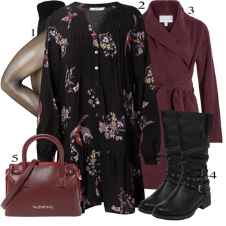 Outfit s Černá/Hnědá/Růžová Košilové šaty/Halenkové Šaty/Tunikové šaty About You "Podzimní Outfit"