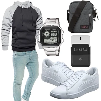 Vintage Outfit mit Grau/Dunkelgrau/Hellgrau/Dunkelblau Pullover mit Reißverschluss/Kapuzenpullover/Unisex Hoodie/Hoodie/Ausgefallener Hoodie/Sport Sweatshirt MANLUODANNI "Outfits für jeden Tag"Look: Hip Hop, Casual, Classic, Sportlich, Vintage, Schlichte, Zuhause, Skater, Schön, Outdoor, Moderne, Coole