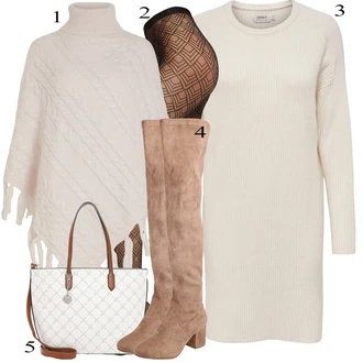 Jesen Outfit sa Bež/Smeđa Čizma Iznad Koljena/Kožna Čizma Iznad Koljena/Ravna čizma preko koljena/Čizma do Koljena/Duga Čizma About You "Tvoj otmjeni outfit"