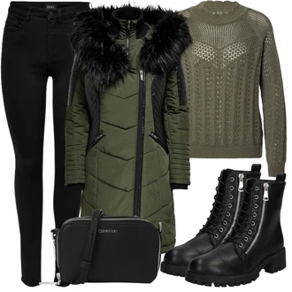Outfit s Černá/Šedá Mokasín/Mokasín/Lodička s Přezkou/Teniska s dírkovaným vzorem/Chunky Tenisky/Barefoot bota/Tenisky s Bočním Zipem About You "Skvělé pro podzim"