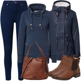 Krátká Outfit s Hn?dá/Bé?ová Chelsea Boty/Ko?ená bunda/Plochá Kotníková Bota/Jezdecká Bota Mustang "Skv?lé pro podzim"