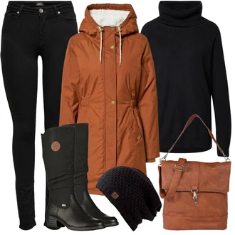 Outfit s Černá Zimní Kozačka/Dlouhá Kozačka/Bota se širokým nohavici/Klasická Kozačka/Plochá Kozačka nad koleno/Nepromokavá Kozačka/Jezdecká Bota Rieker "Skvělé pro podzim"
