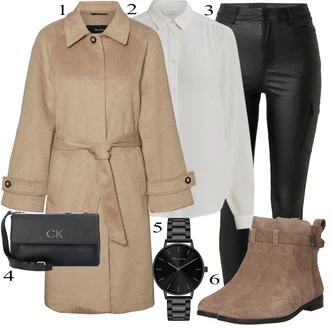 Outfit s Hnědá/Béžová/Khaki/Šedá Přechodový Kabát/Vintage Kabát/Trenčkot/Vlněný Kabát/Kašmírový Kabát/Trenčkot/Lehký Kabát/Zimní Kabát Vlněný kabát/Lodenový kabát VERO MODA "Podzimní Outfit"