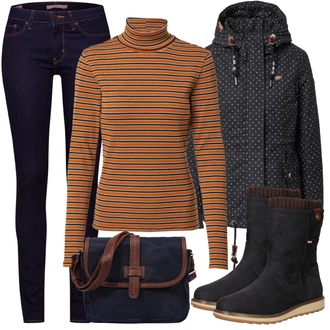 Outfit s Černá/Tmavě modrá Bunda s Kapucí/Snowboardová Bund/Podzimní bunda/Prošívaná Bunda/Parka Přechodová Bund/Tradiční pletená bunda/Zimní Bund/Bunda 2v1 Ragwear "Skvělé pro podzim"