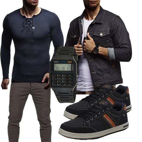 Elegant Schwarz/Dunkelblau/Dunkelgrau/Hellblau Ausgefallener Hoodie/Pullover mit Stehkragen/Sweatjacke Leif Nelson kombinierenLook: Elegant, Casual, Moderne, Stil, Büro, Classic, Metal, Edel, Coole, Schön, Smart Casual, Workwear, Rockabilly