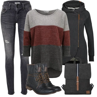 Outfit s Černá Dlouhá tylová sukně/Dlouhý Zimní Kabát/Dlouhý Svetr/Dlouhé Kardigany/Mikina s kapucí Mikina Alife and Kickin "Perfekt na podzim"