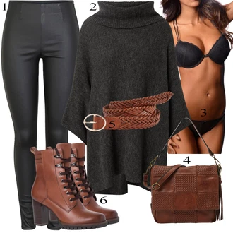 Outfit s Černá/Hnědá/Béžová/Růžová Průhledná Kalhotka/Tanga/Tanga/Brazilské Kalhotky/Průsvitná Kalhotka MELROSE "Podzimní Outfit"