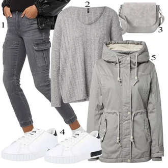 Outfit s Šedá/Světle šedá/Tmavě šedá Cargo džíny/Motorkářské Džíny Only "Podzimní Outfit"