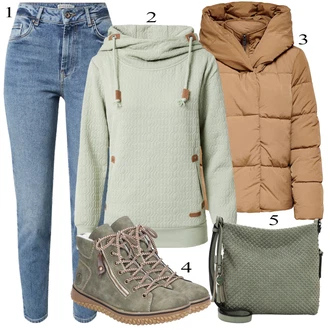 Outfit s Šedá Dlouhé Kardigany/Dlouhý Zimní Kabát/Dlouhá tylová sukně/Mikina Hailys "Podzimní Outfit"