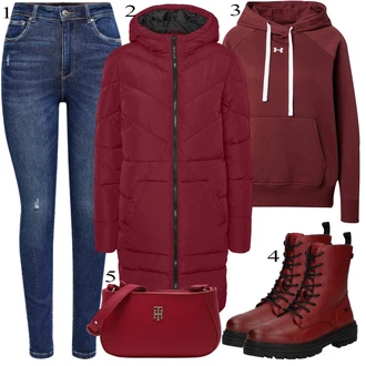 outfit mit Temno Modra/Modra Kavbojke z Razporkom/Usnjena Jakna/Usnjene Čevlje/Zimska jakna/Kavbojke na Poteg/Push up Kavbojke/Kavbojke Visokega Pasu/Kavbojke z Luknjo/Usnjene jakne/Ženske 7/8 Kavbojke/Gležnarji Only "Padajoča oblačila"