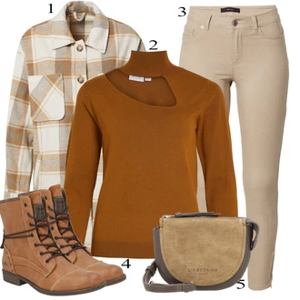 Outfit s Béžová/Hnědá Kozačka Šněrovací Kotníková Bota/Kozačka se zipem/Bojová Bota/Motorkářská bota Mustang "Podzimní Outfit"