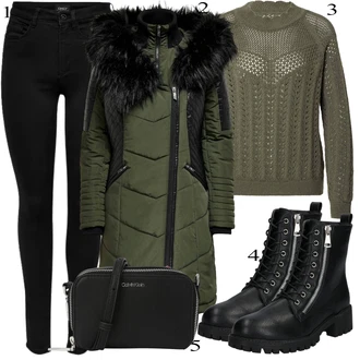 outfit mit Črna/Temno modra Pletena Pajkica/Pajkice z Razporkom/Neprosojna Pajkica/Usnjena Jakna/Oblikovana Pajkica/Tople Pajkice/Športna Pajkica/Podložena Pajkica/Baumwoll Pajkica Only "Padajoča oblačila"