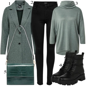 outfit mit Črna/Temno modra Pletena Pajkica/Pajkice z Razporkom/Neprosojna Pajkica/Usnjena Jakna/Oblikovana Pajkica/Tople Pajkice/Športna Pajkica/Podložena Pajkica/Baumwoll Pajkica Only "Padajoča oblačila"