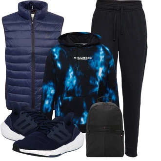 Retro Outfit mit Dunkelblau/Hellblau Schuh Ohne Schnürsenkel/Sneaker Mit Klettverschluss/Sneaker Low/Sommer Sneaker adidas sportswear "Sport Outfit"Look: Empire, Sportlich, Hip Hop, Coole, Premium, Classic, Casual, Streetwear, Unisex, Retro, Oversize, Trendige