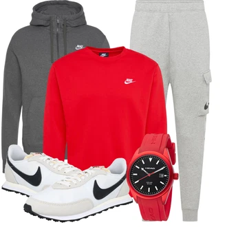 Rundhals Outfit mit Rot Sport Sweatshirt/Women's Fleece Sweatshirts Nike Sportswear "Sport Outfit"