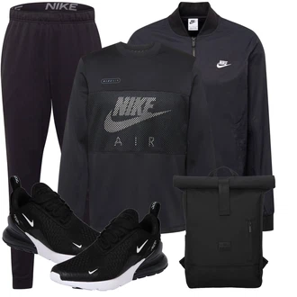 Outfit mit Schwarz Schuh Ohne Schnürsenkel/Sommer Sneaker/Turnschuh ohne Schnürsenkel/gesundheitsschuh/Sneaker Mit Lochmuster Nike Sportswear "Sport Outfit"